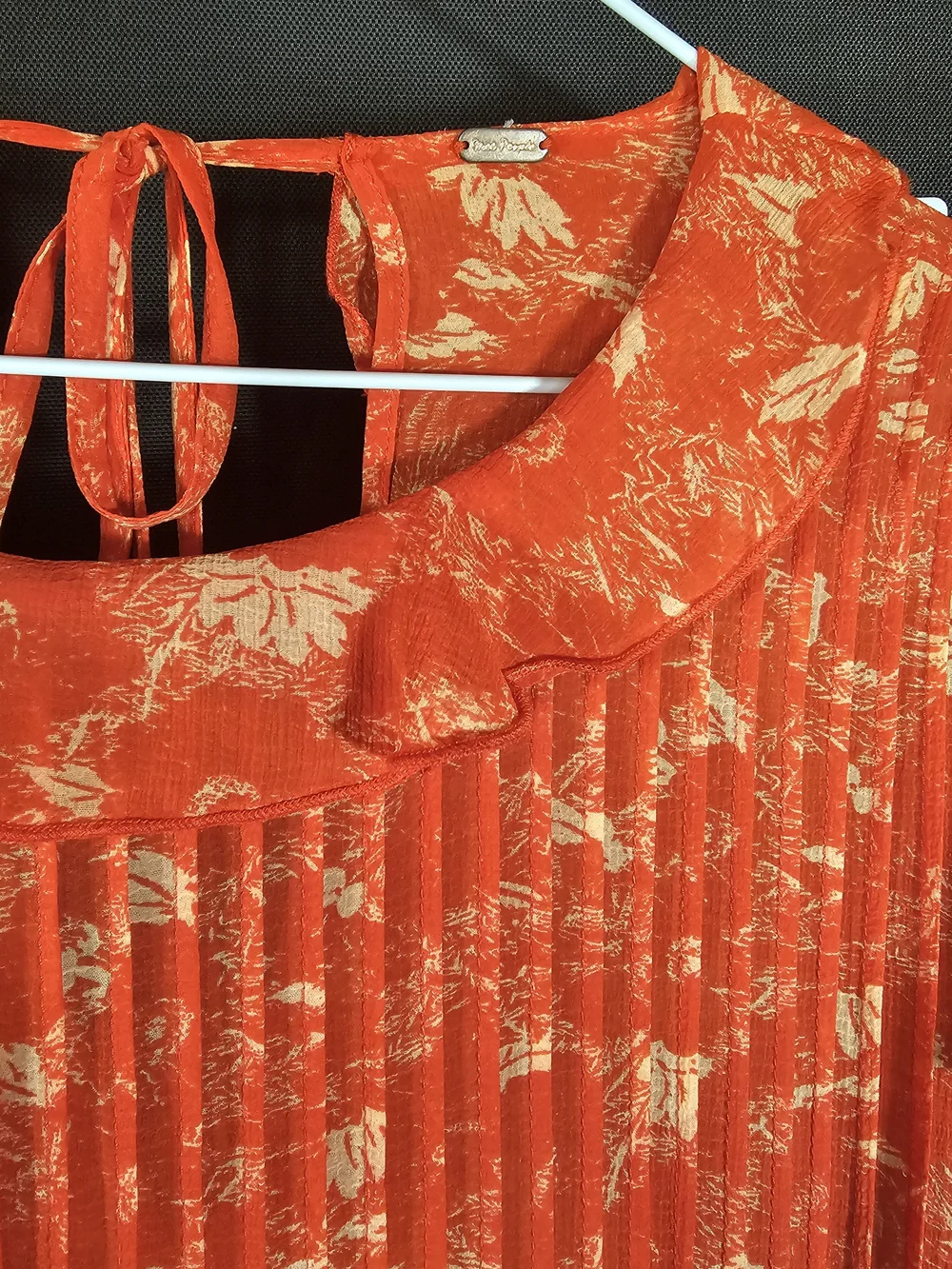 Free People Orange Floral Mini Dress with Cream Print - Picture 4 of 7